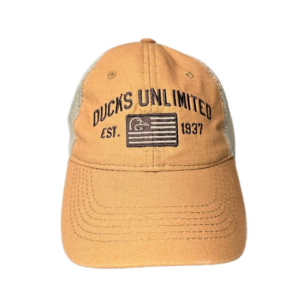 Ducks Unlimited Brown Trucker‎ Hat Hunting Outdoors Mesh Back Snapback EST. 1937